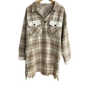 Plaid Teddy Jacket in Brown and Cream